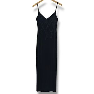 90s Y2K Rampage Dress Velvet Size M Black Maxi Embellished Cocktail Whimsigoth